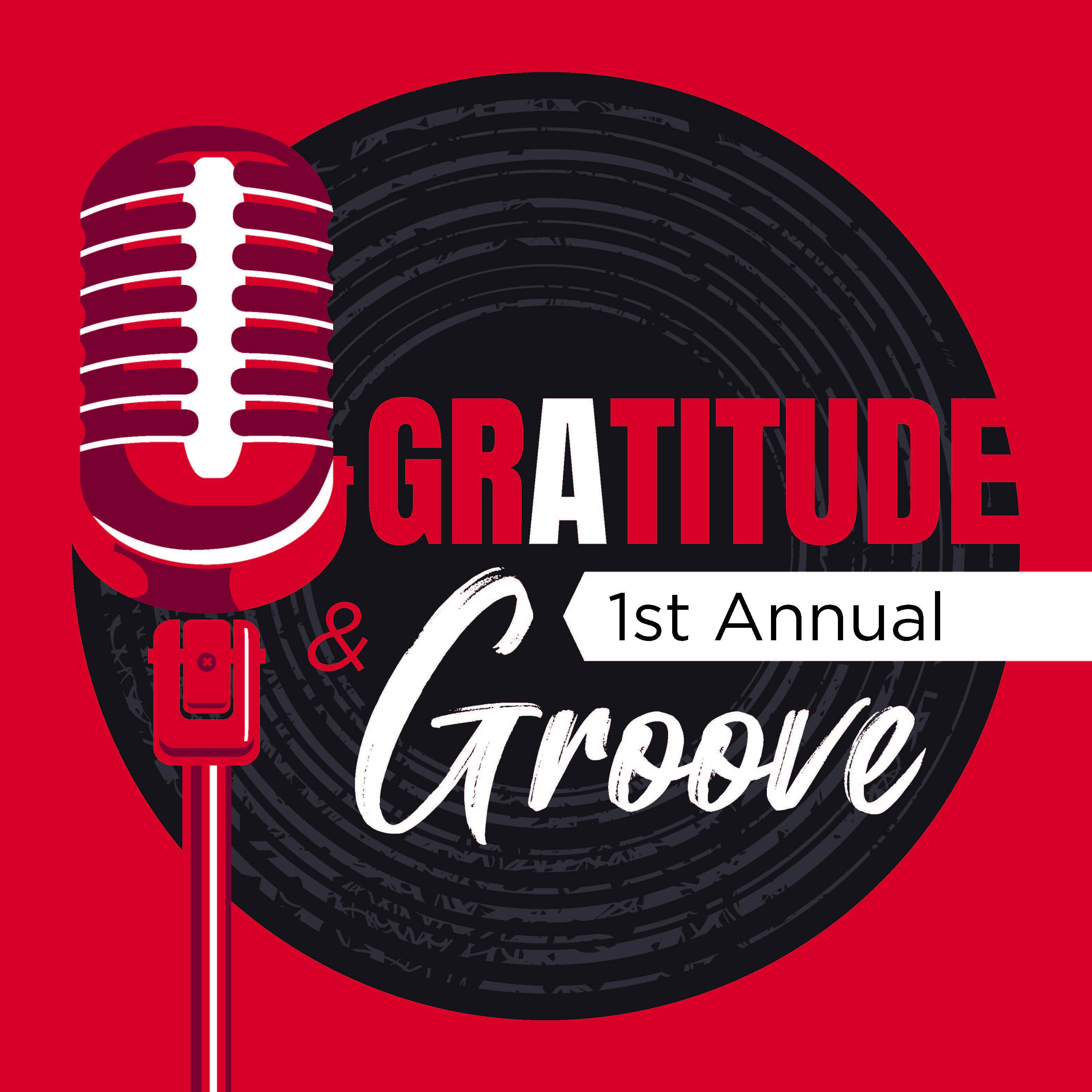 Gratitude & Groove Logo with record & microphone